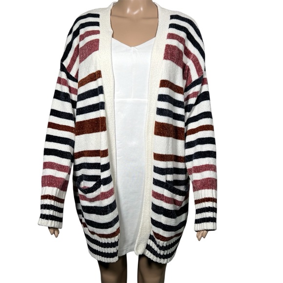 Maurice’s Cardigan Sweater Chenille Striped Long Soft Cozy (Size 1 X ) NEW - Picture 1 of 14